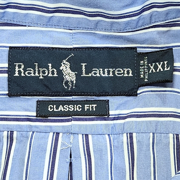 Ralph Lauren Classic Fit Button Down Shirt Blue White Stripe Pony Logo Men's XXL - Picture 7 of 11